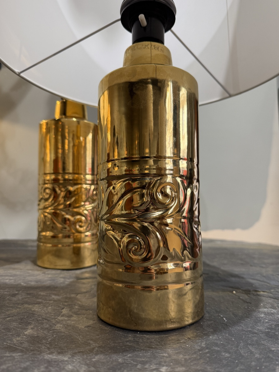 Paire de lampes en céramique doree Suede 1970-photo-2