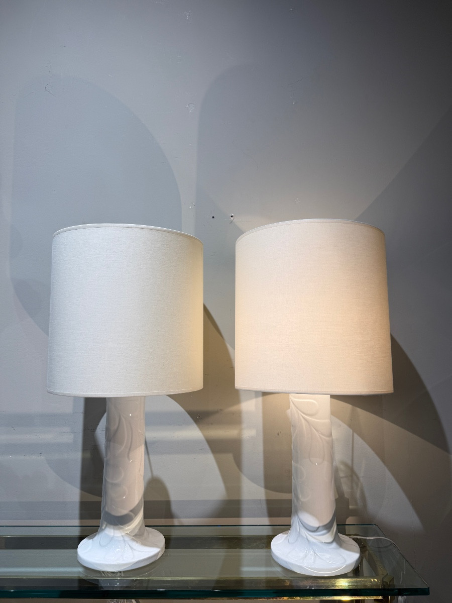 Pair Of Ceramic Lamps Suede 1970