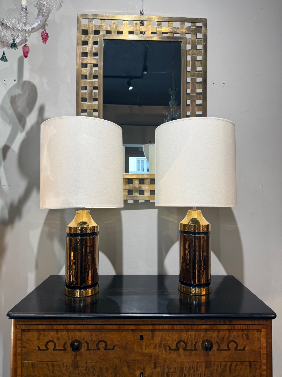 Pair Of Enameled Ceramic Lamps Bergboms Suede 1970