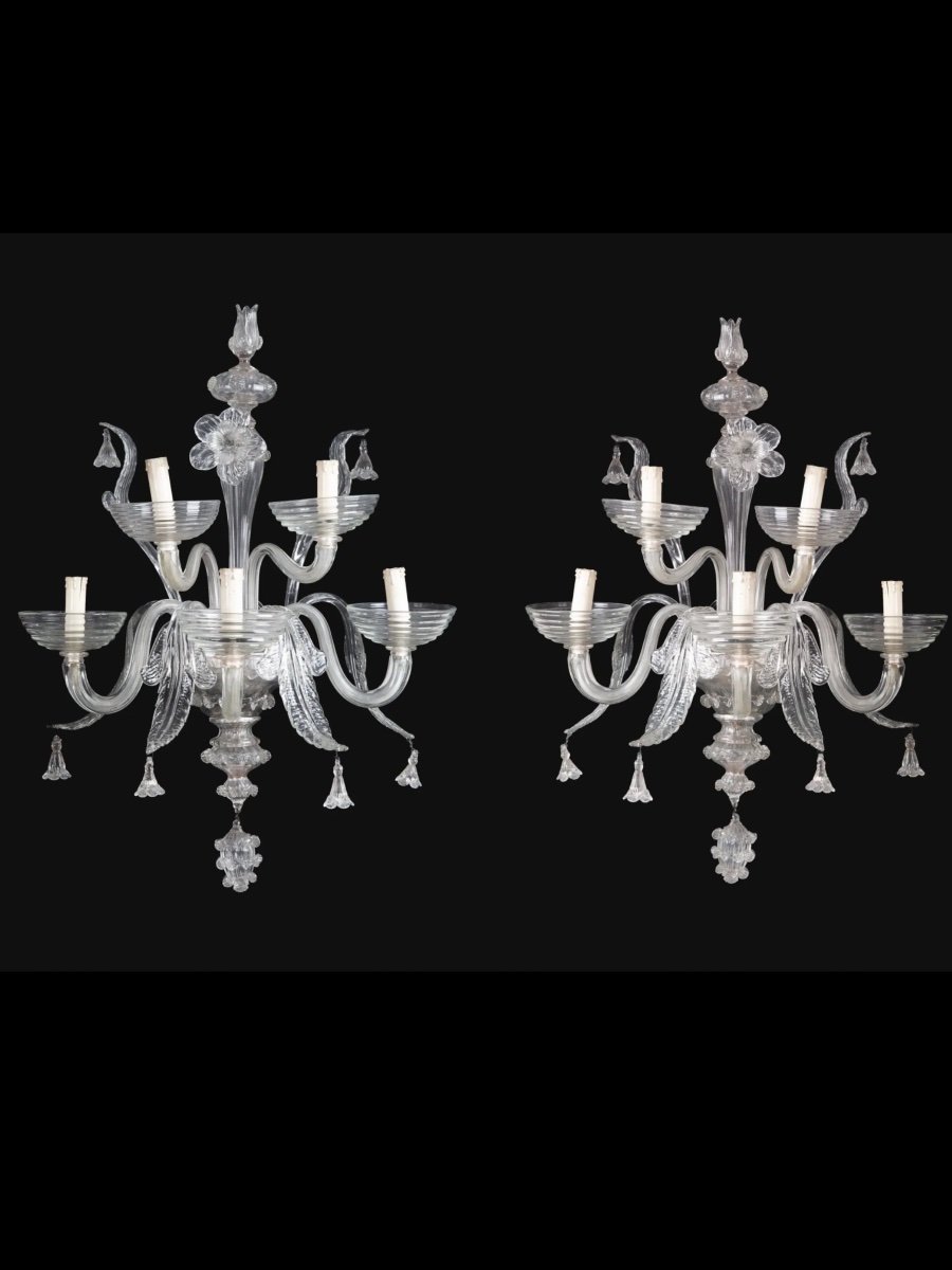 Pair Of Murano Wall Sconces, Venice, 19th Century