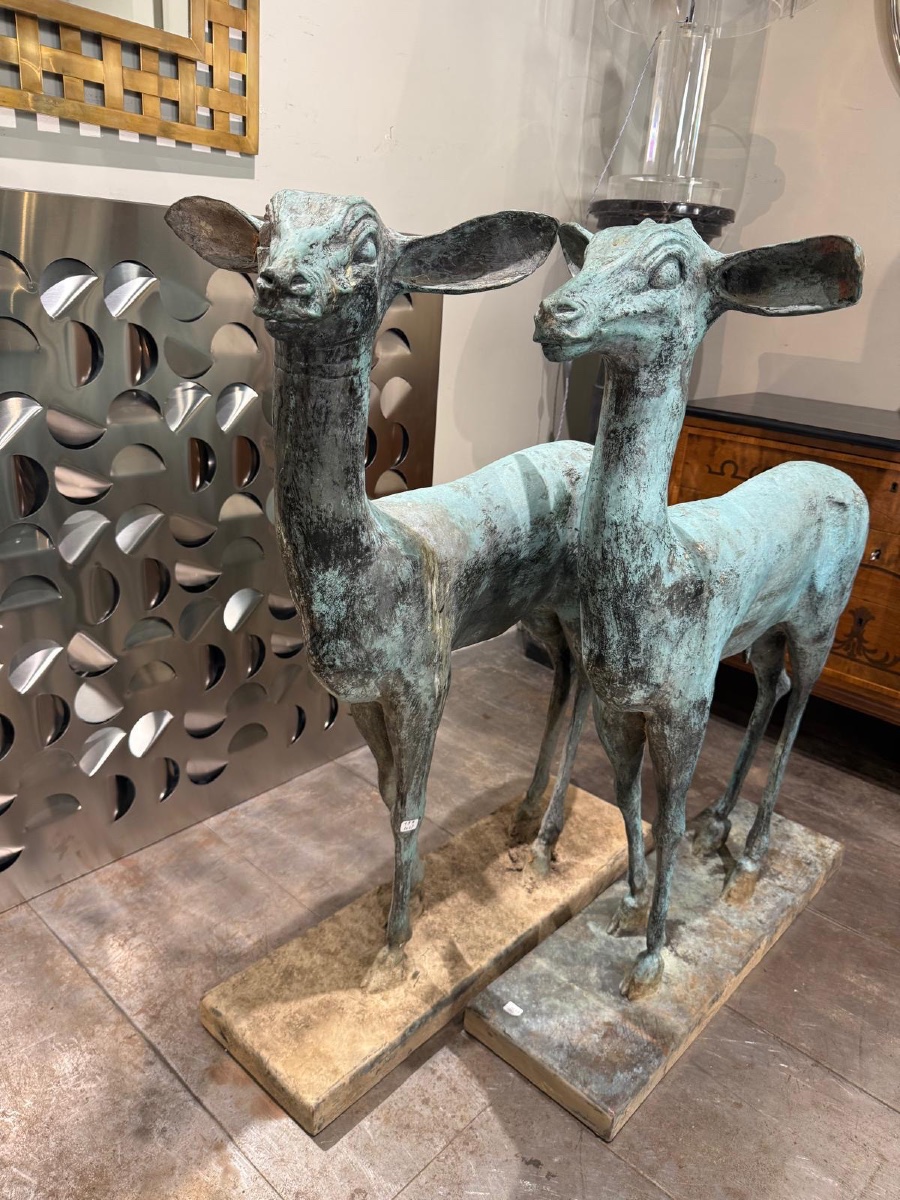 Pair Of Bronze Deer Modeled After Ancient Italian Designs, Early 20th Century -photo-2