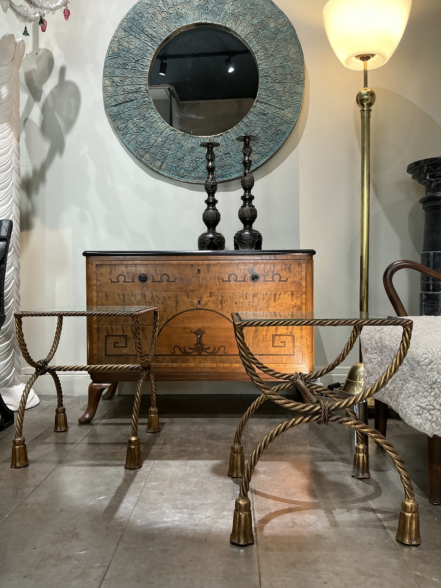 Paire de tables en fer dore Italie 1970