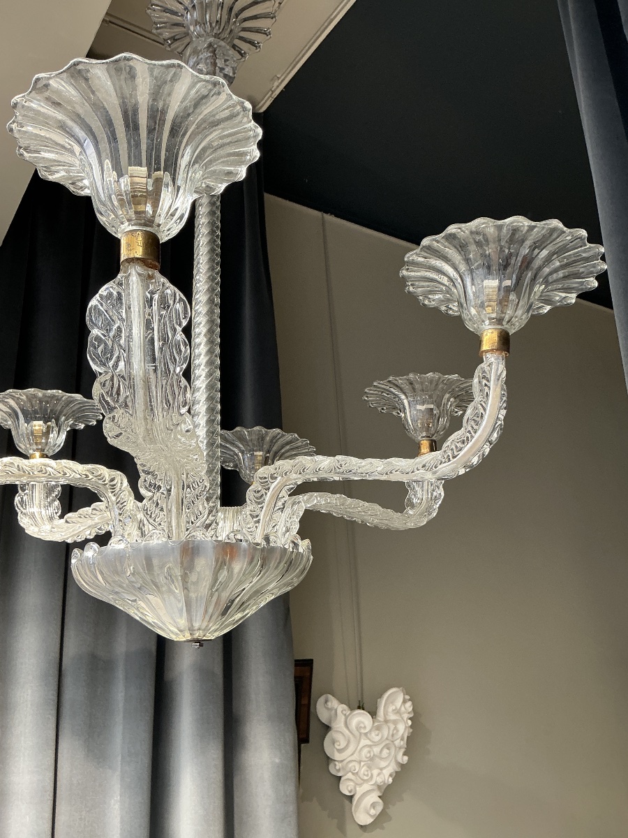 Lustre a 6 lumieres par Seguso Italie 1950-photo-4