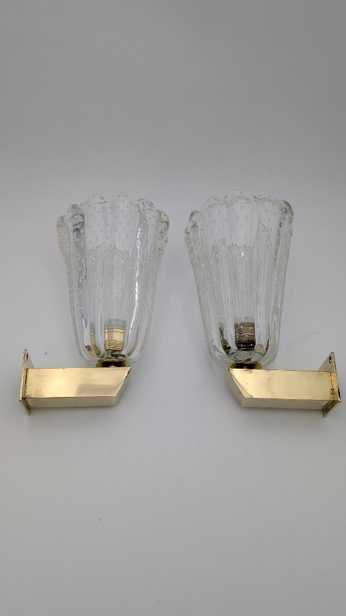 Paire d appliqués en verre bullicante Barovier Italie 1950