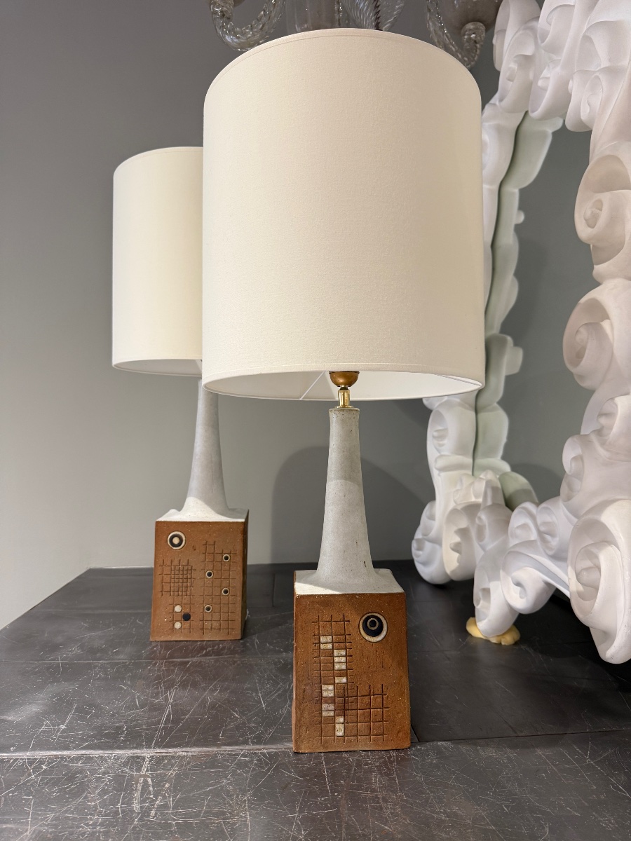 Pair Of Ceramic Lamps By Axella, Denmark, 1970