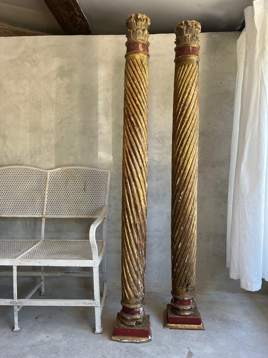 Pair Of Columns In Golden Wood Spain Eighteenth