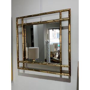 Miroir Italien Circa 1970 En Faux Bambou