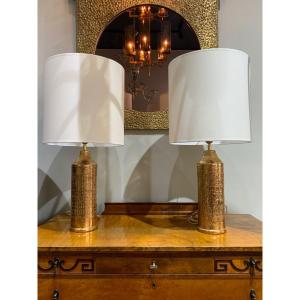 Pair Of Bitossi Golden Ceramic Lamps 1960