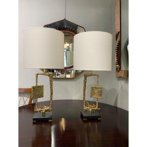  Pair Of Angelo Brotto Bronze Lamps 