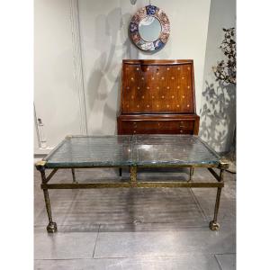 Gold Metal Table With Molded Glass Top, Germany 1970