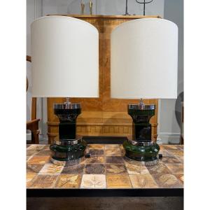 Paire de lampes en ceramique circa 1970