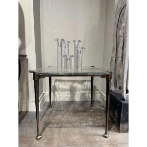 Bronze And Molded Glass Table By Lothar Klute, Signed 