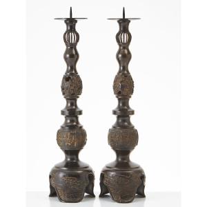 Pair Of Bronze Burgors, Japan, Circa 1940