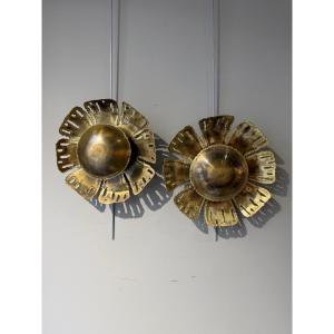 Pair Of Brass Wall Lights Sven Aage Holm Sorensen Denmark 1970