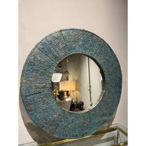 Large Ceramic Mirror Italy 1940 Faenza