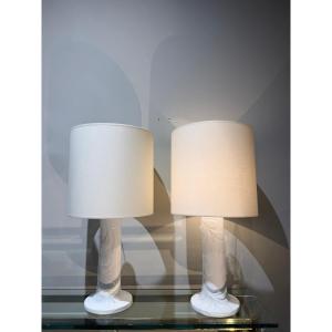 Pair Of Ceramic Lamps Suede 1970