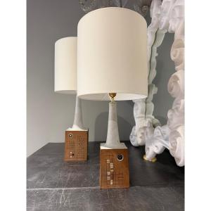 Pair Of Ceramic Lamps By Axella, Denmark, 1970