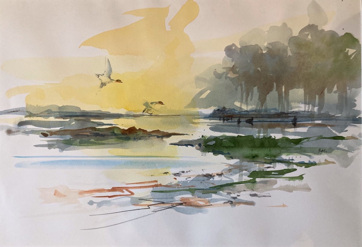 Patrice Bac, Ducks Over A Pond