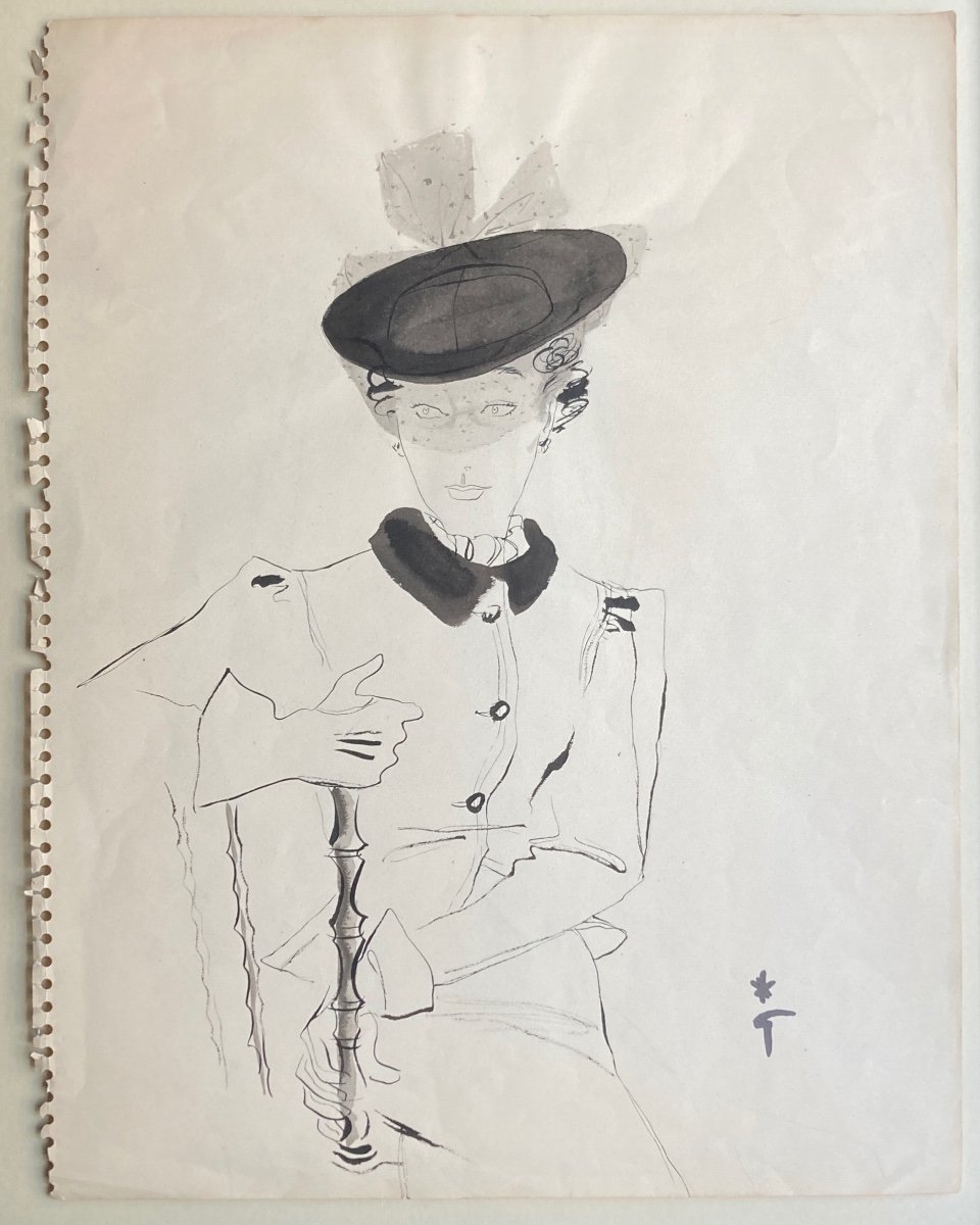 René Gruau, Woman With A Veil, Ink On Paper