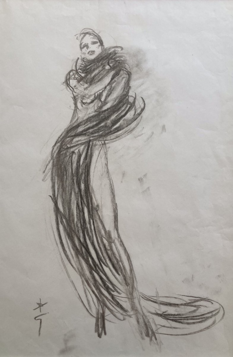 Gruau, Bien Au Chaud, Fusain Sur Papier-photo-2