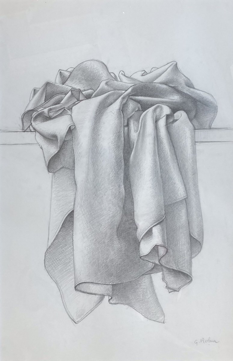 Rohner, La Nappe Froissée, 1971, Graphite On Paper