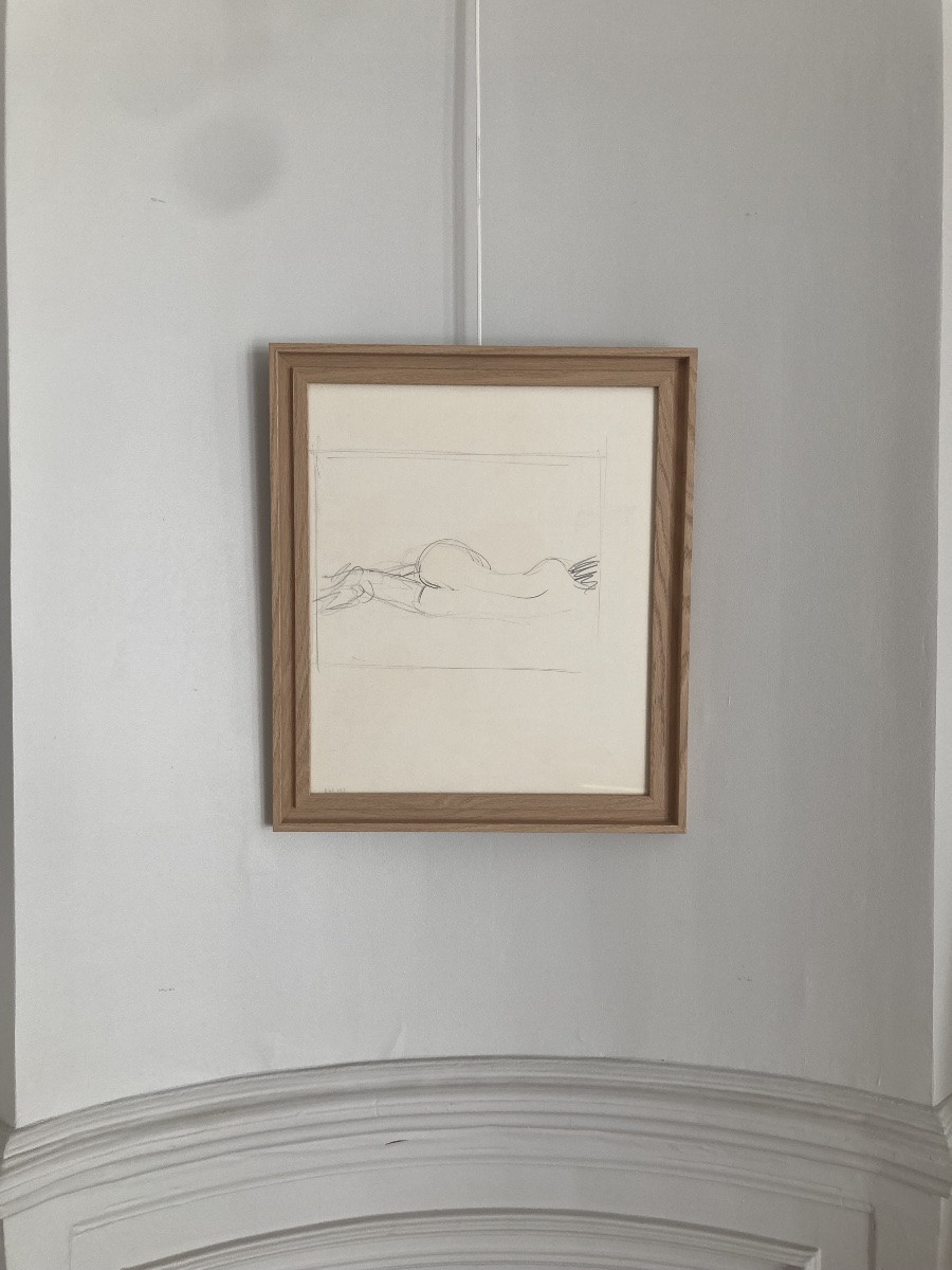 René Gruau, Nu allongé, dessin au crayon-photo-2