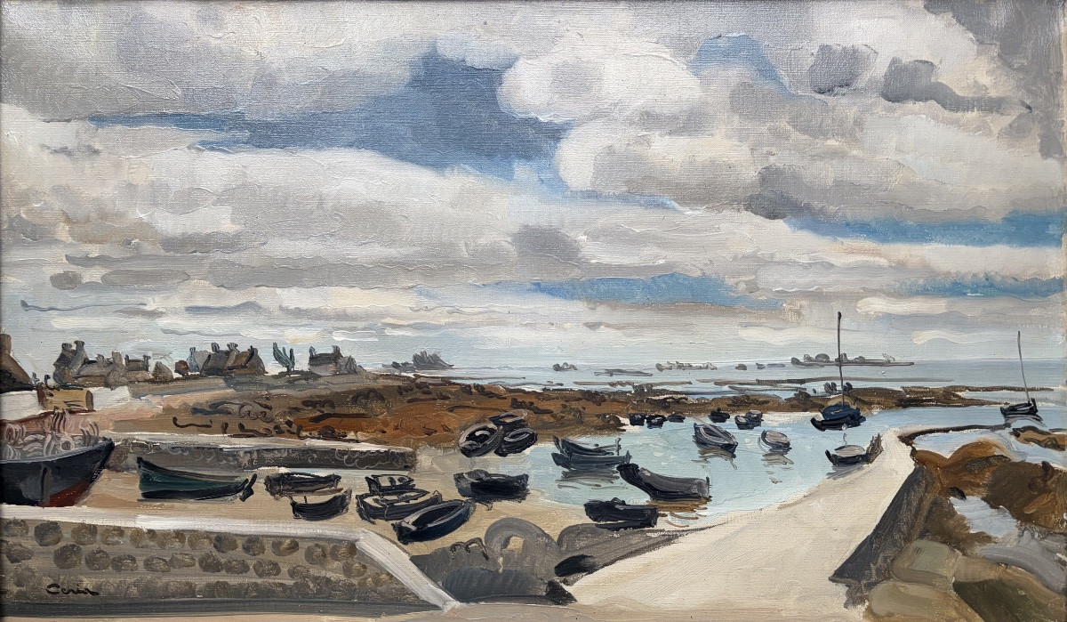 Edmond Ceria, The Port Of Saint Guénolé, Oil On Canvas-photo-1