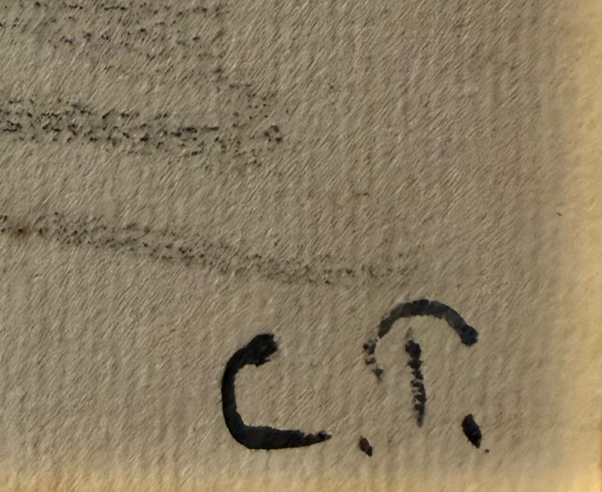 Camille Pissarro, Chaumière, Circa 1881, Fusain sur papier avec rehauts de couleurs-photo-1