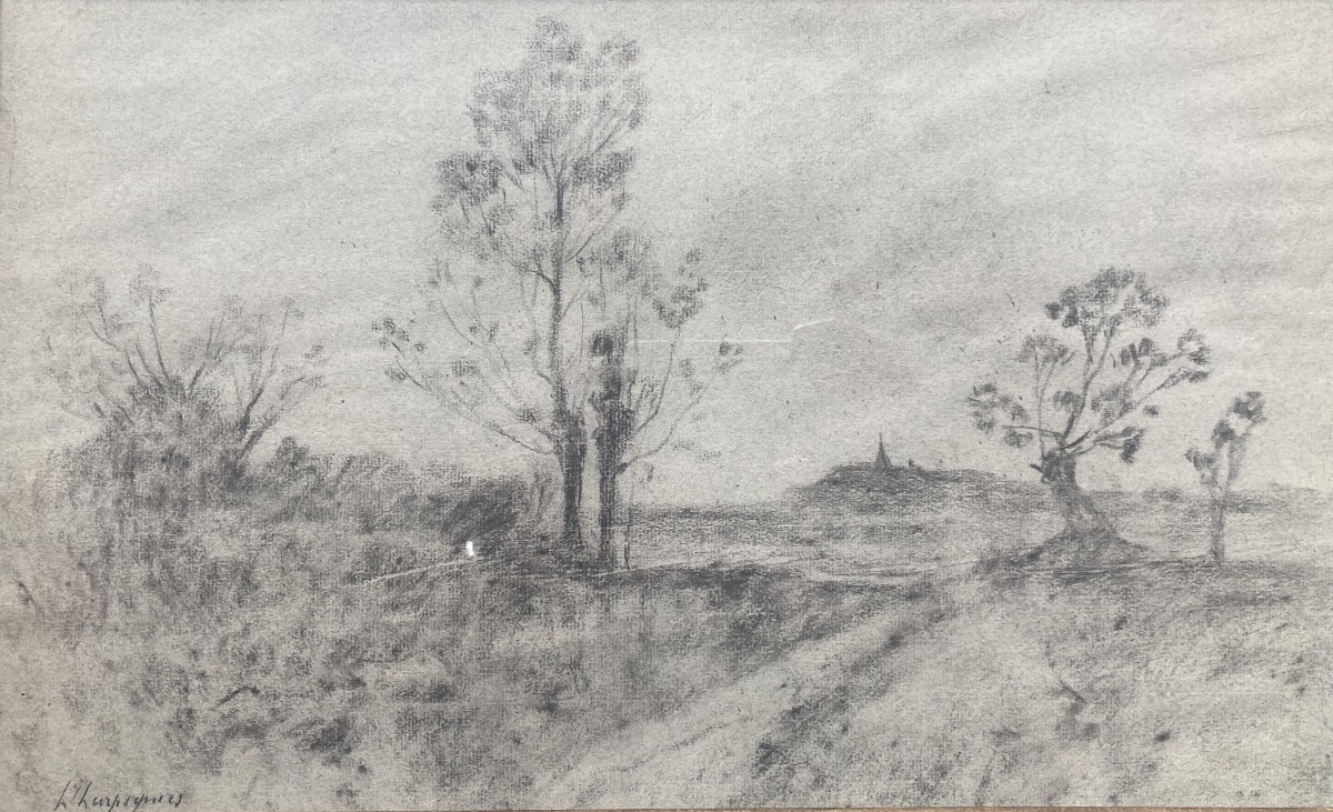 Henri Joseph Harpignie, Paysage, fusain 