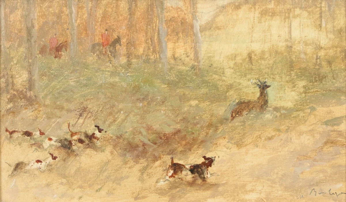 La Boulaye, Hunting With Hounds, Oil On Panel-photo-2
