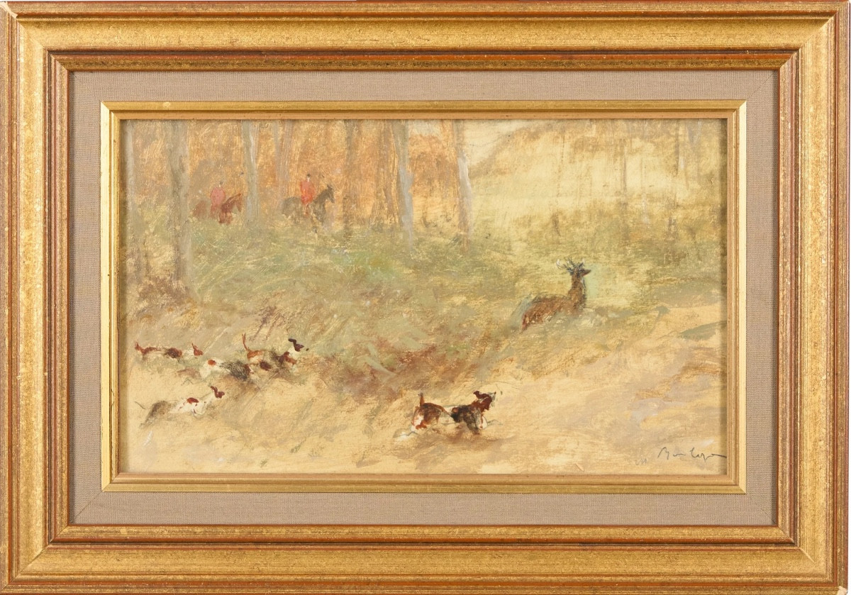 La Boulaye, Hunting With Hounds, Oil On Panel