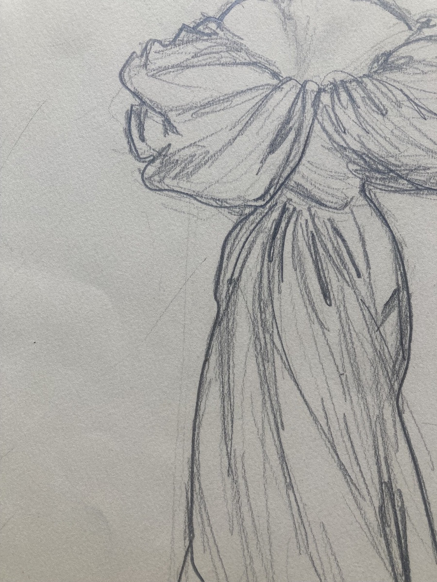 René Gruau, Robe Schiaparelli, Dessin Au Crayon-photo-4