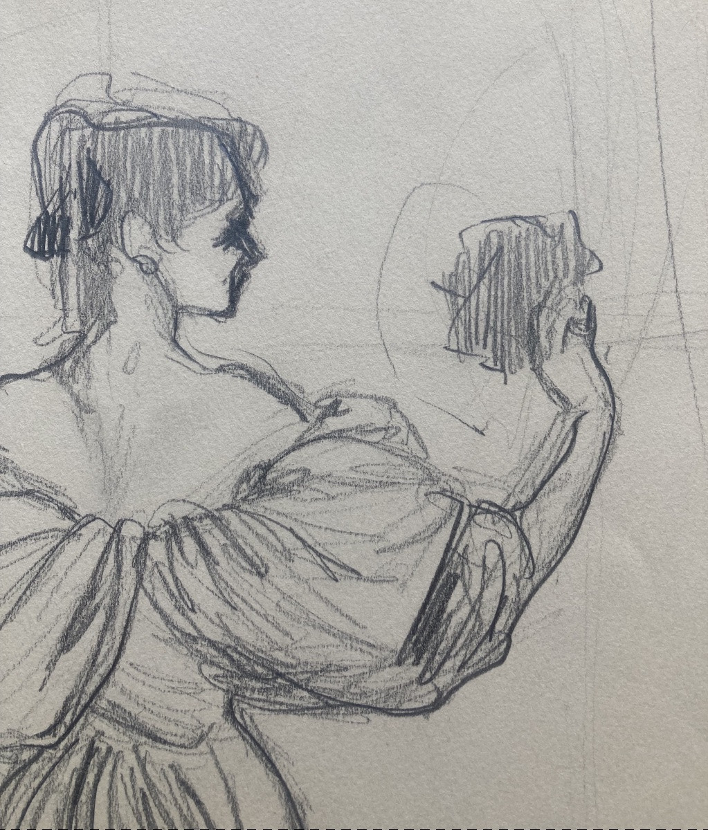 René Gruau, Robe Schiaparelli, Dessin Au Crayon-photo-1
