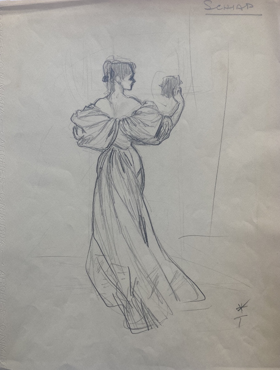 René Gruau, Robe Schiaparelli, Dessin Au Crayon