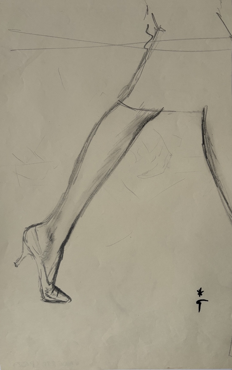 Gruau,  Femme en marche, crayon sur papier