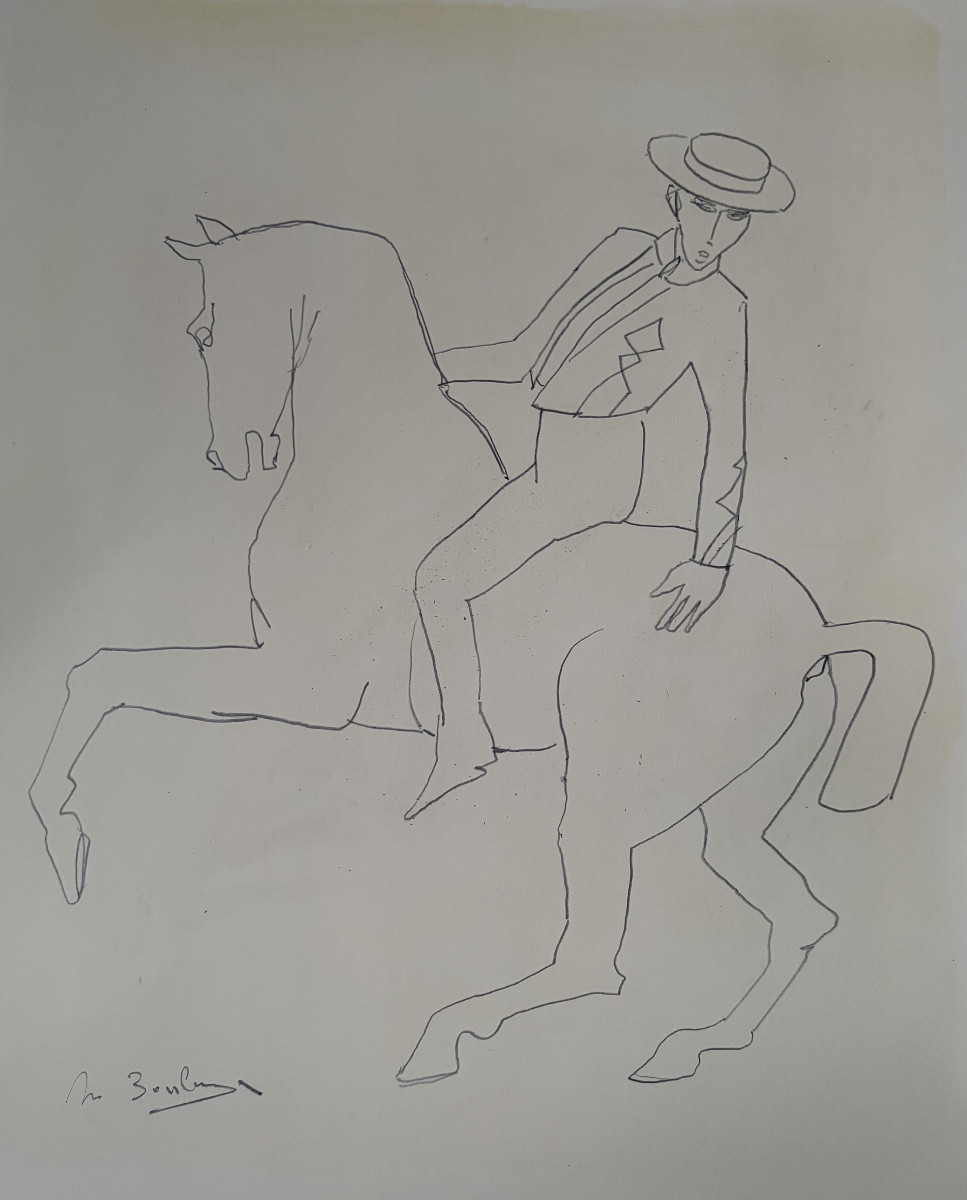 La Boulaye, Cavalier andalous, crayon sur papier