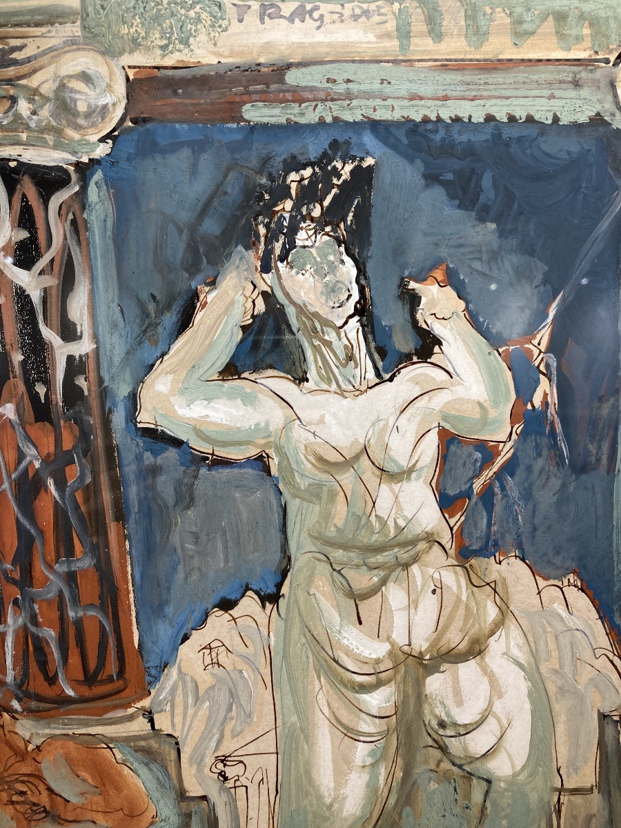 Waroquier, Etude pour La Tragédie Antique, fresque du Théâtre de Chaillot, 193-photo-3