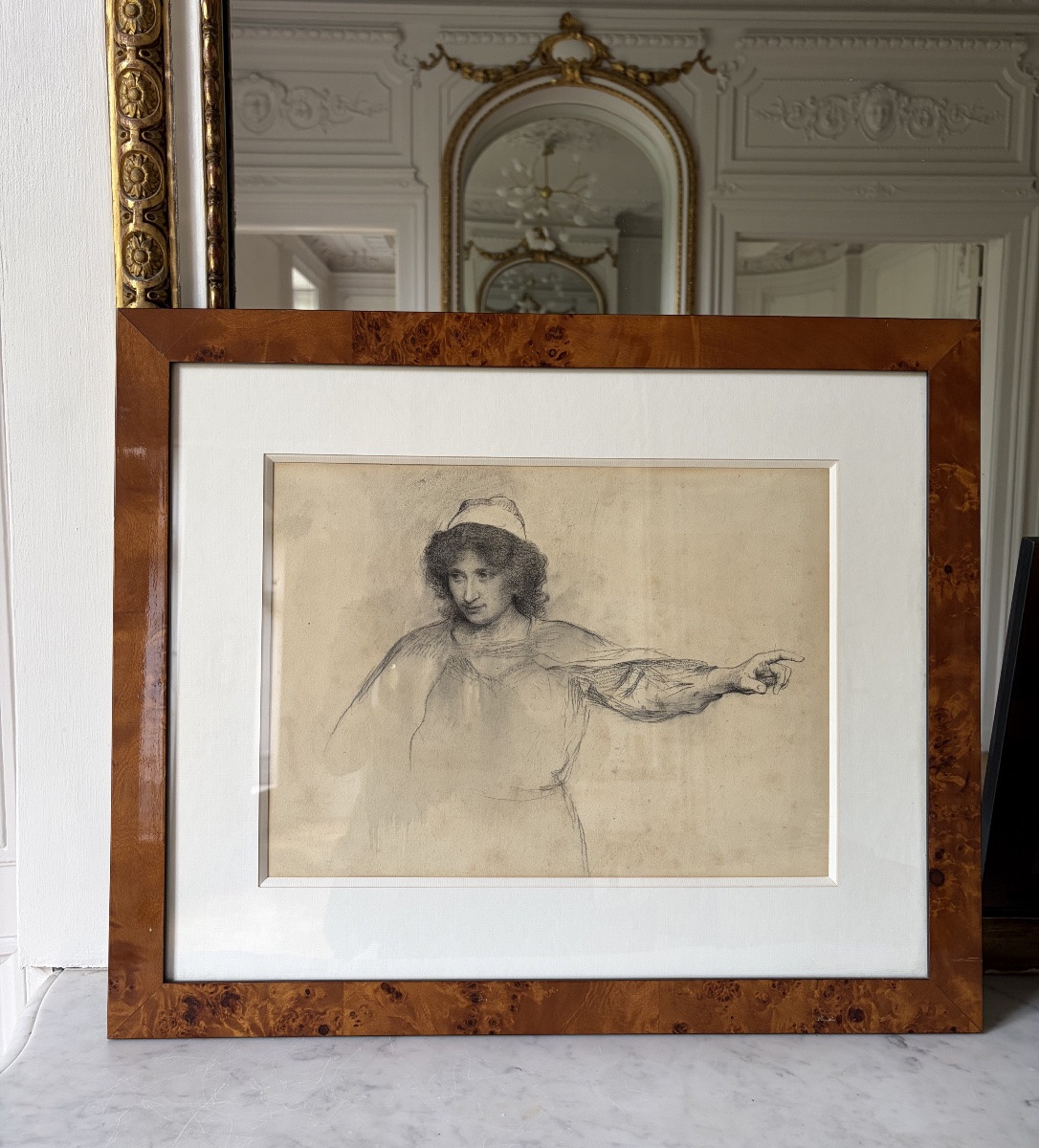 19th Century School, After The Florentine Renaissance, Charcoal On Paper-photo-4