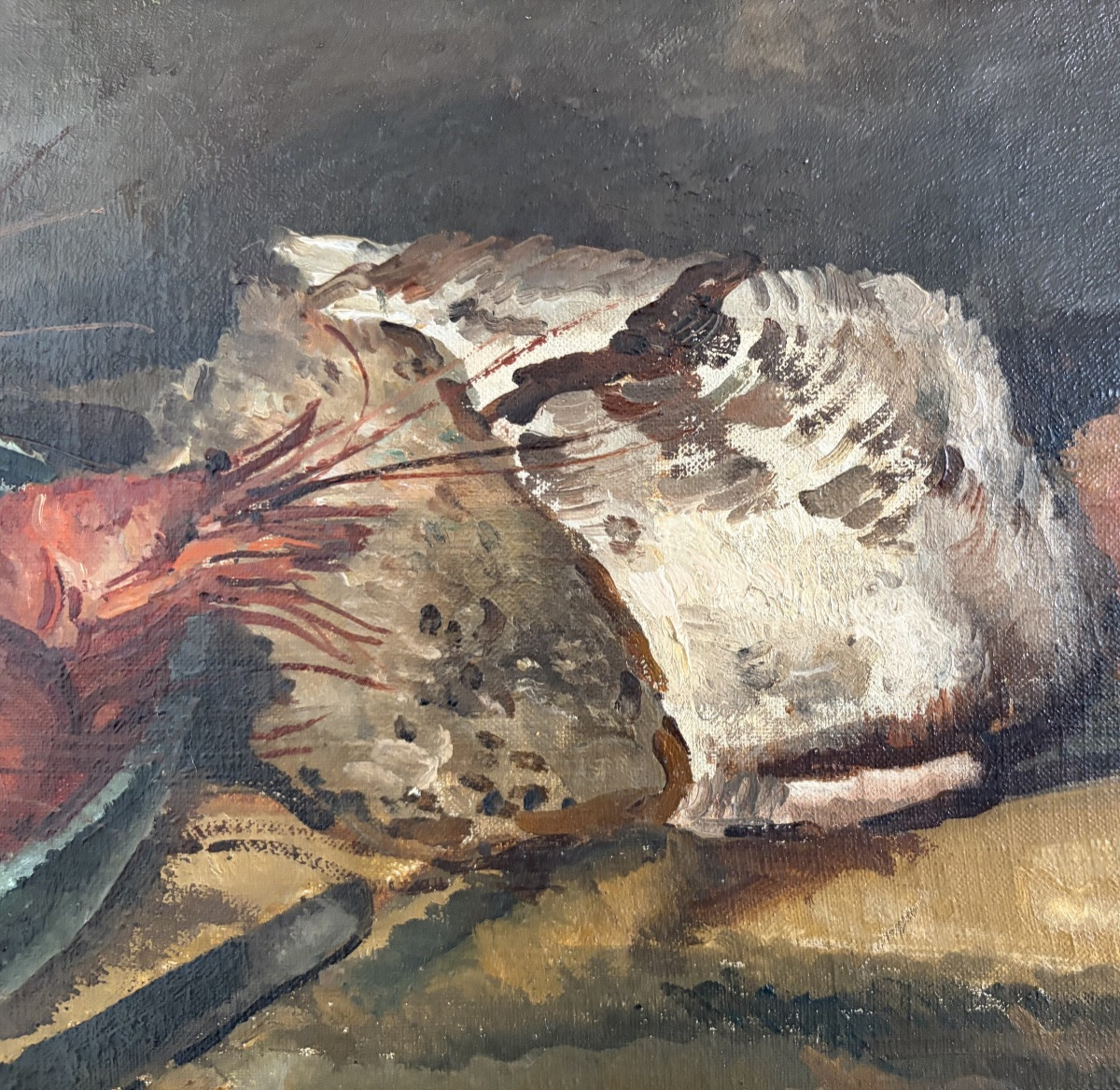 Edmond Ceria, Shrimps And Loaf Of Bread, Oil On Canvas-photo-4