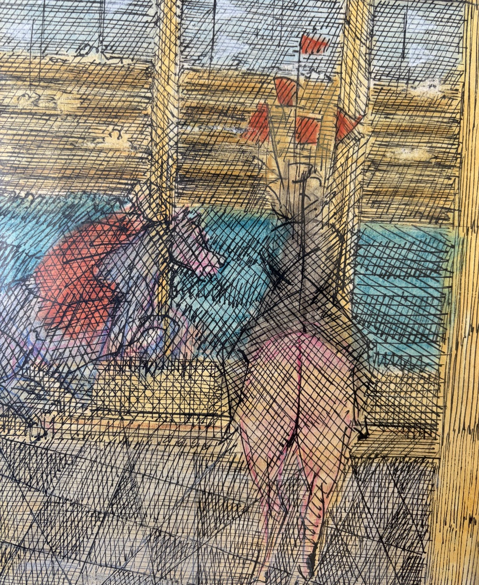 Bertholle, Interior And Riders, 1983, Watercolour And Ink-photo-2