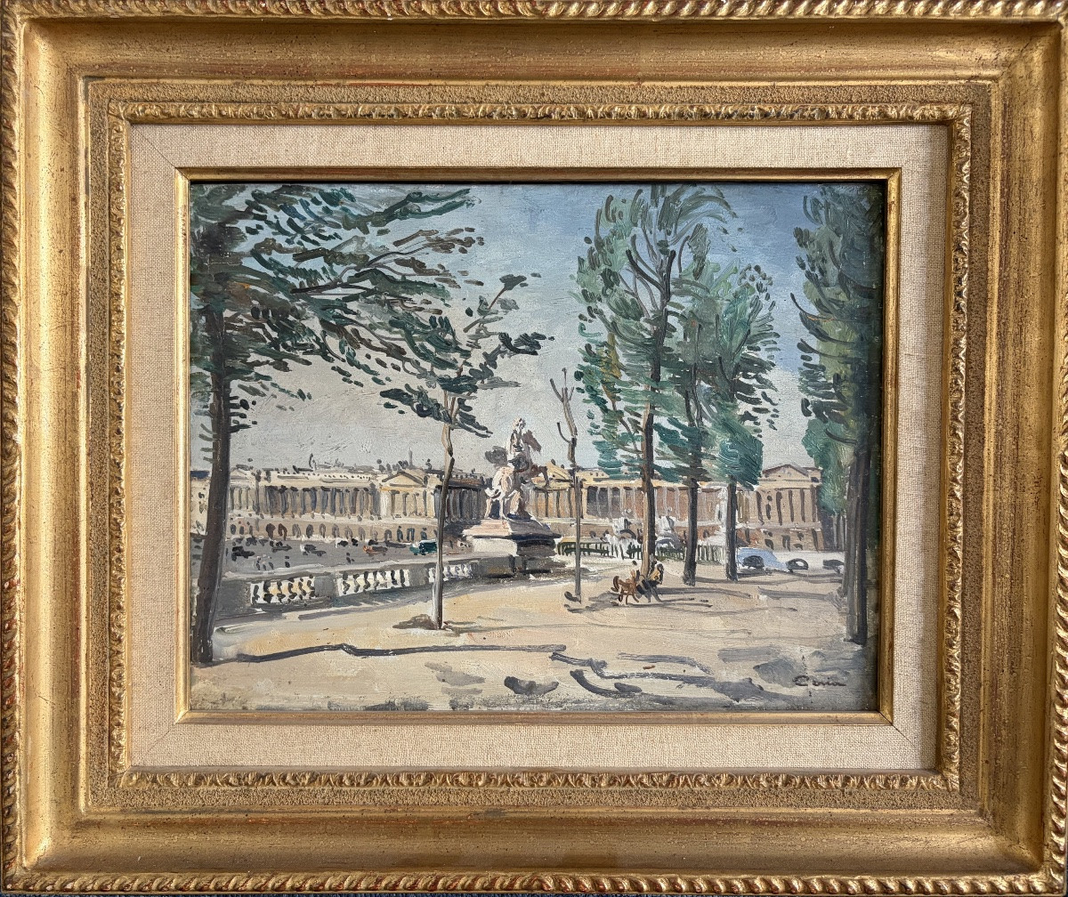 Edmond Ceria, La Place De La Concorde, Oil On Panel-photo-2