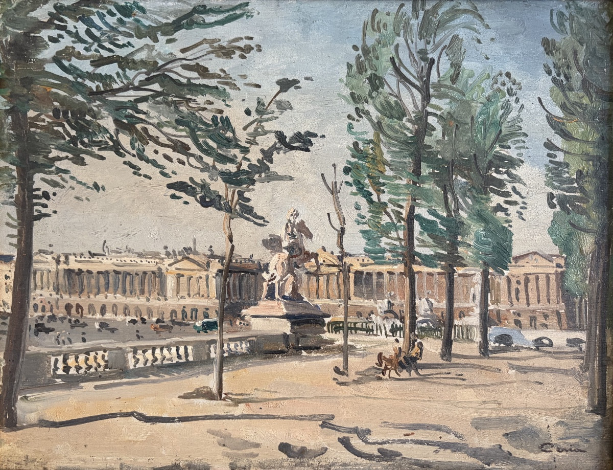 Edmond Ceria, La Place De La Concorde, Oil On Panel