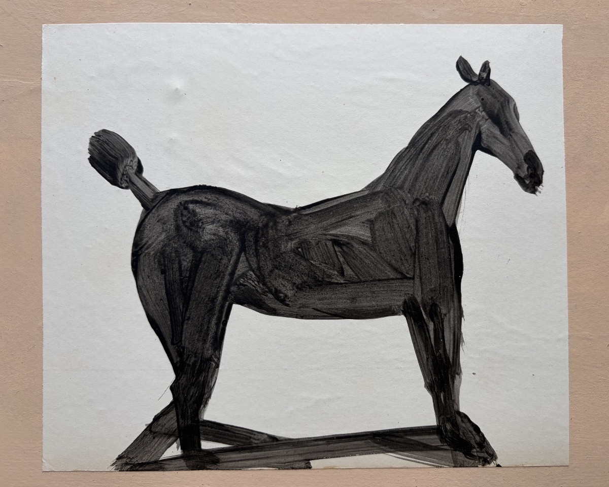 La Boulaye, Horses, Oil And Collage On Paper-photo-4