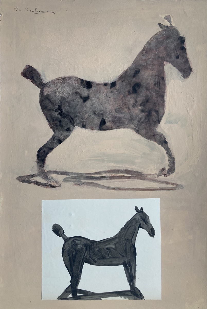 La Boulaye, Horses, Oil And Collage On Paper-photo-2