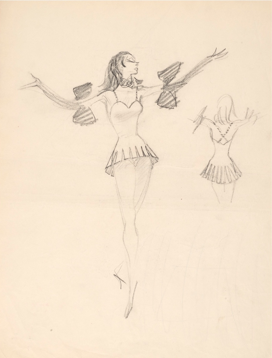 Gruau, Maquette de costume pour Ciné Bijou - Broadway Girl, 1953