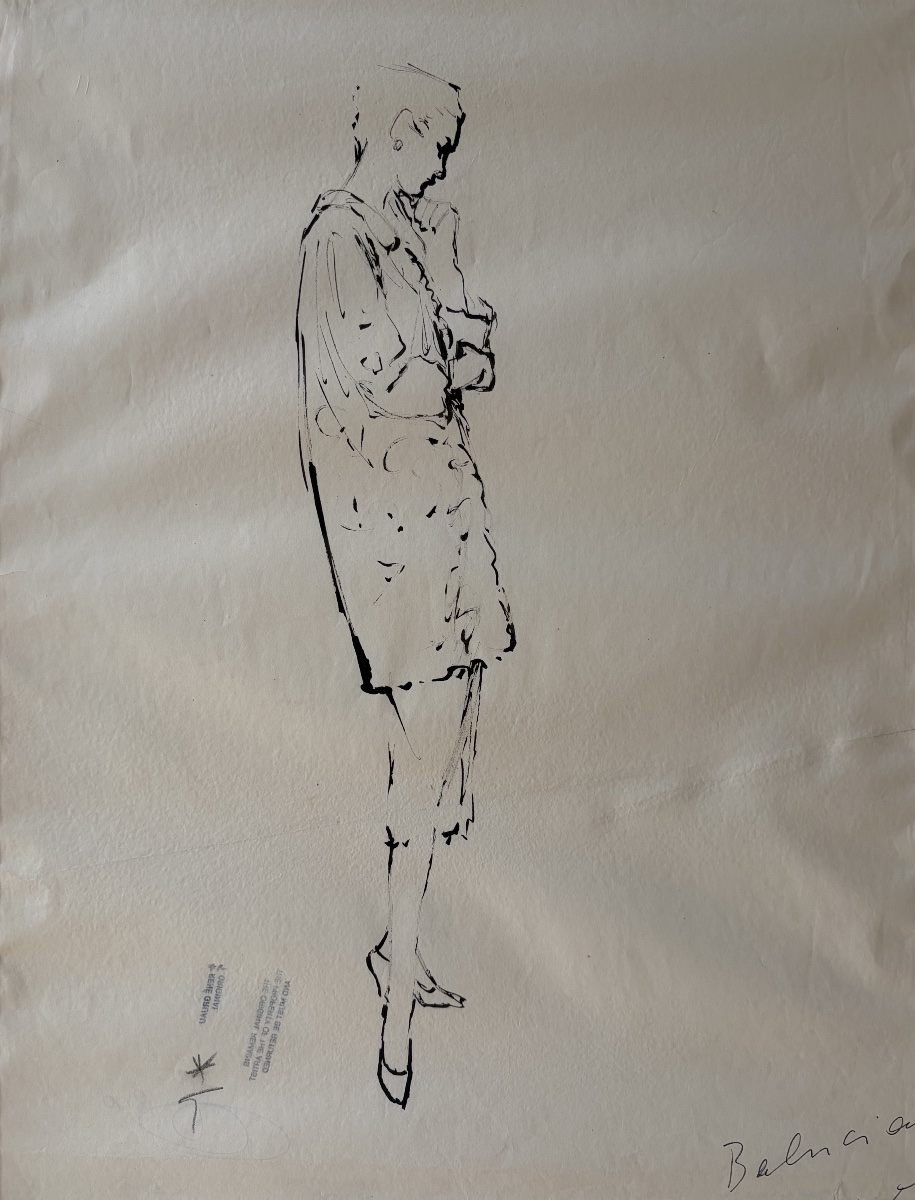 René Gruau, Fashion Sketch For Balenciaga, Ink On Paper-photo-2