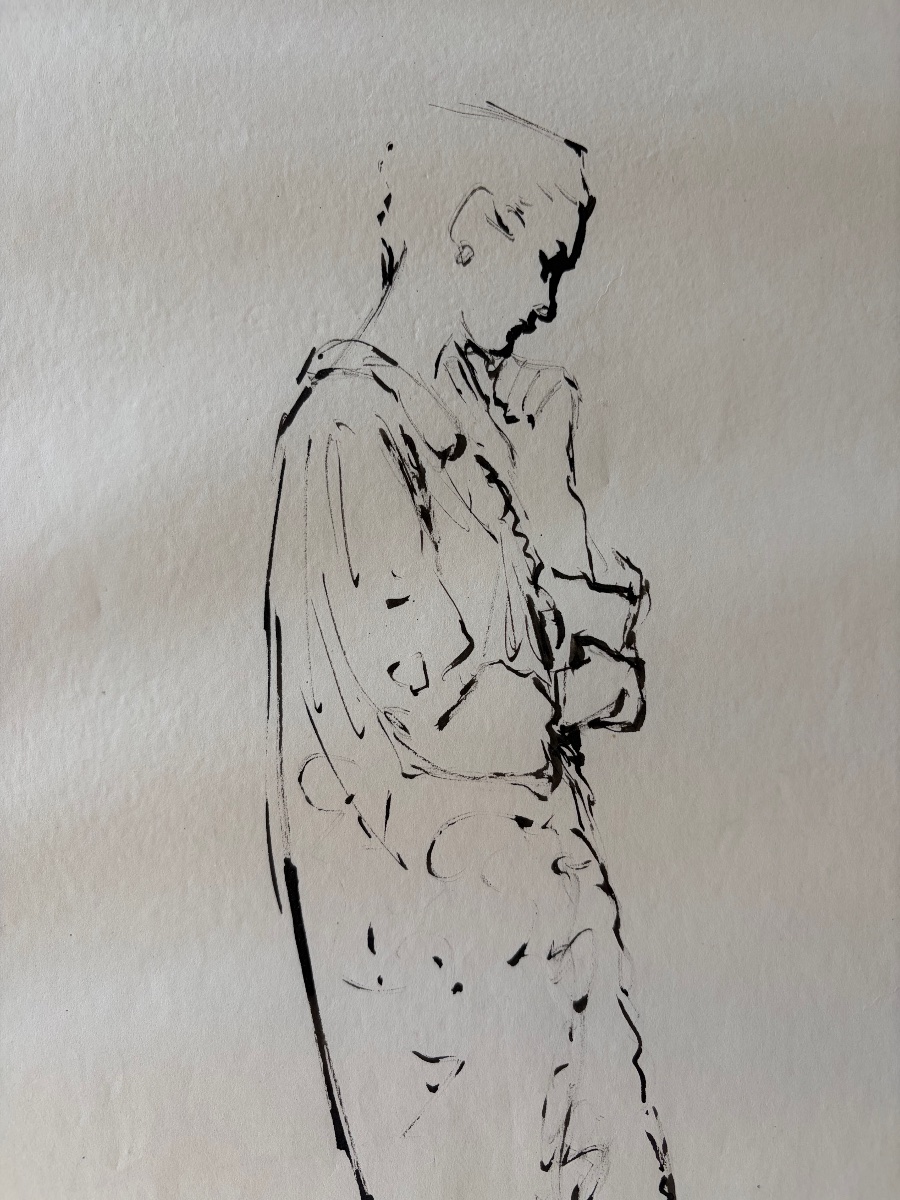 René Gruau, Fashion Sketch For Balenciaga, Ink On Paper-photo-3