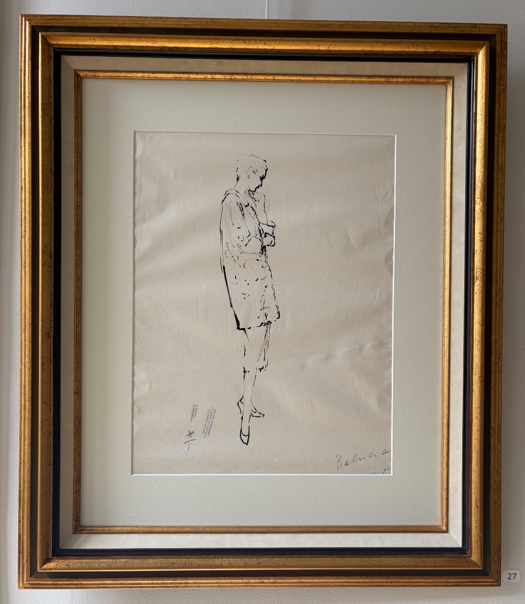 René Gruau, Fashion Sketch For Balenciaga, Ink On Paper
