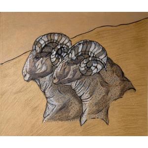 French School, Couple Of Rams, Project For A Bas-relief