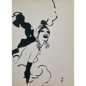 Gruau, Project For The Lido Poster “bonjour La Nuit !”, 1973, Ink On Paper